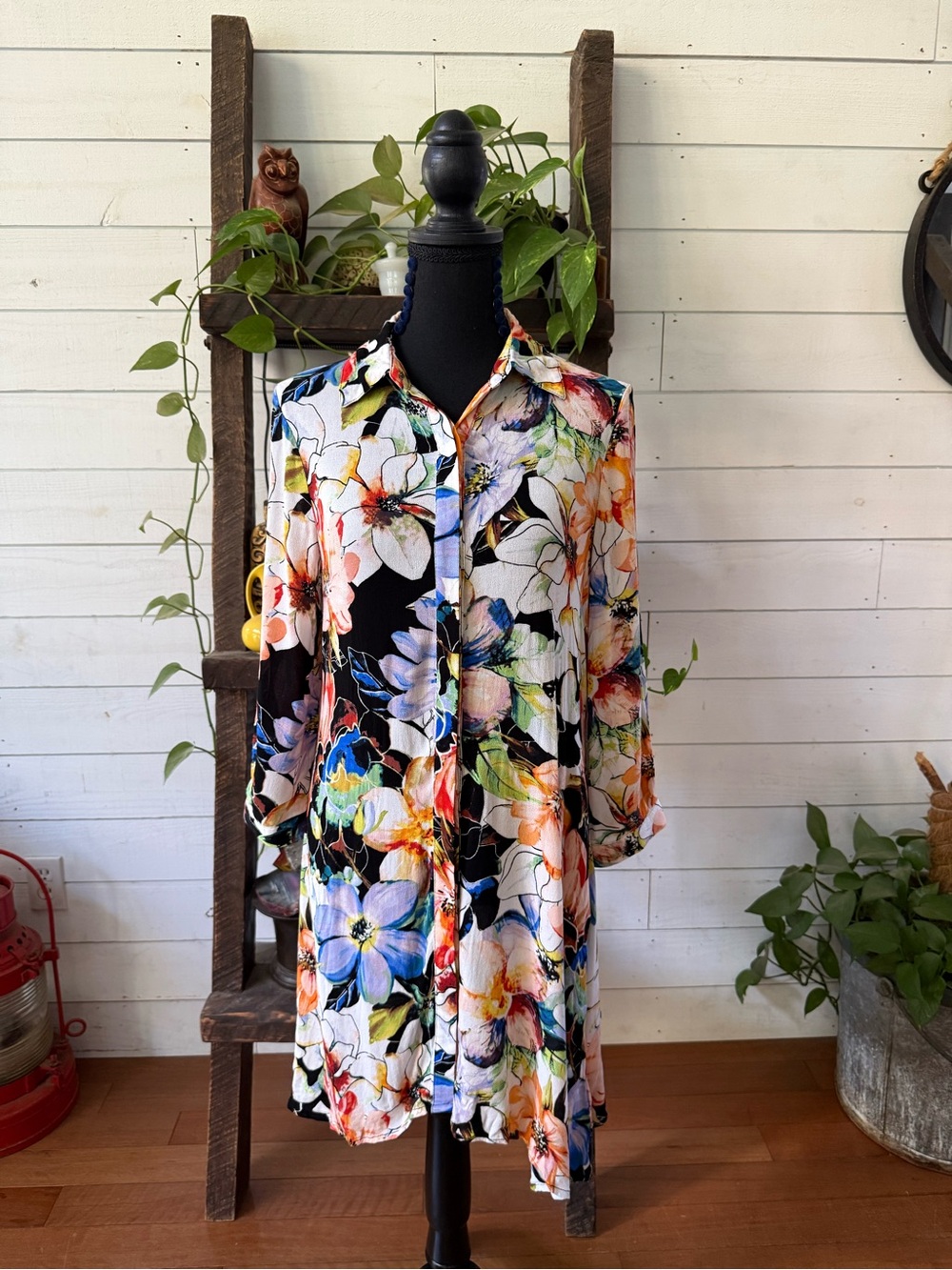 Cupio Floral Button-Front Rayon Viscose Shirt Dress